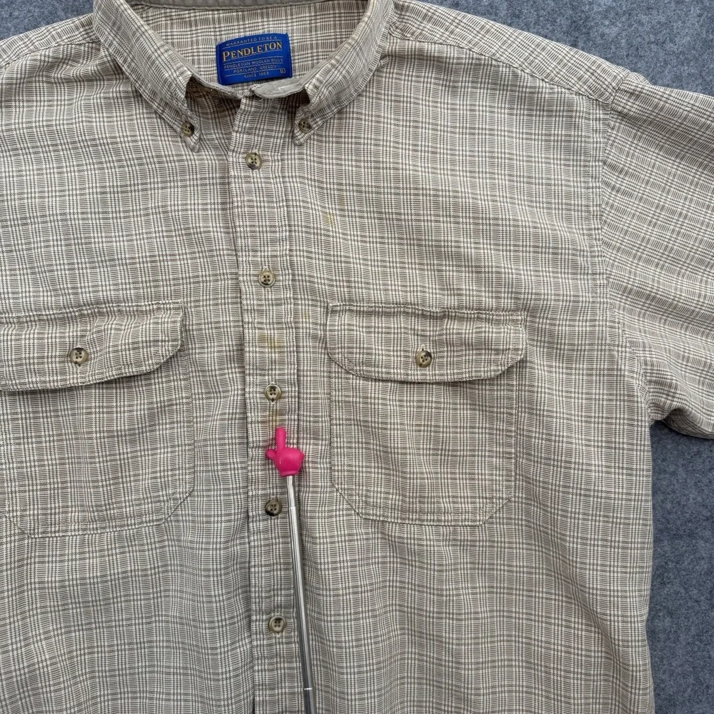 Pendleton Mens L Beige Plaid Cotton Button Down Shirt Dual Pocket Indonesia